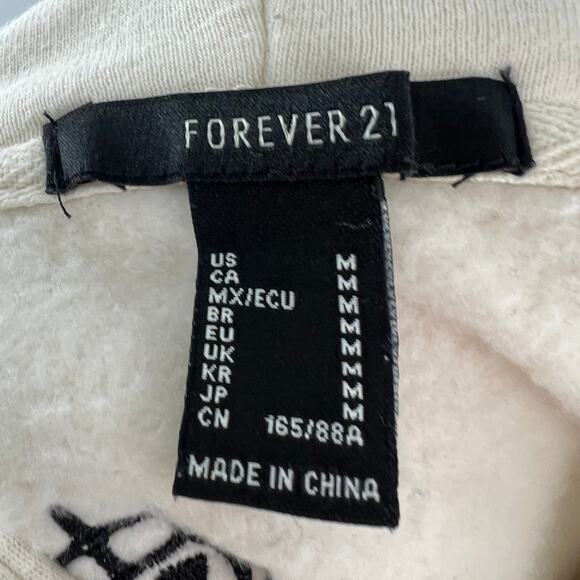 Forever 21 Eye Print Graphic Hoodie Sweatshirt Ivory Oversized Pullover Size M - Picture 7 of 8